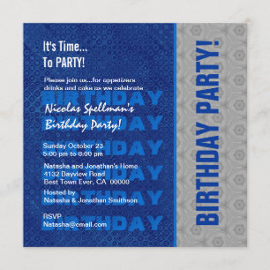 Birthday Party Blue and Silver Recycled No Year Invitation
