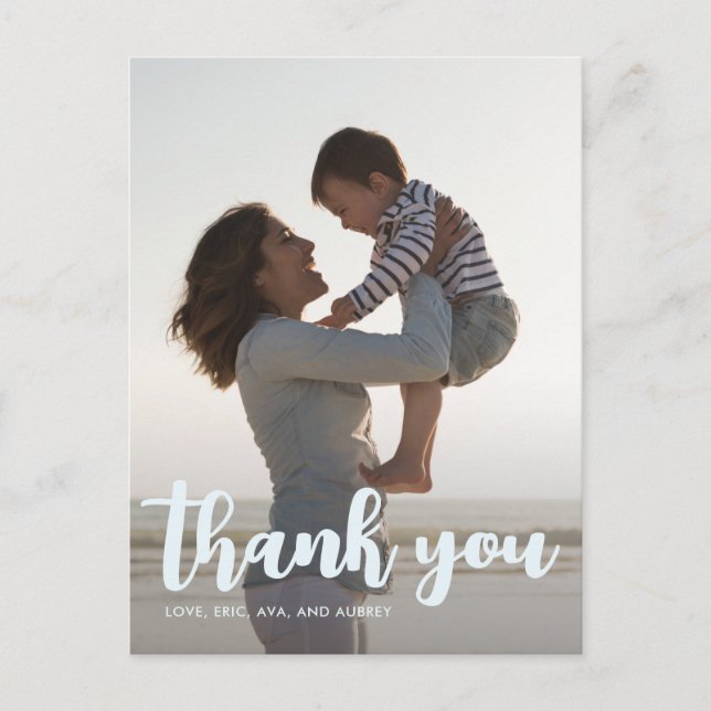 Birthday Party Blue Boys Thank You Script Photo Postcard (Front)