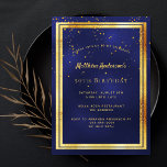 Birthday party blue gold confetti sprinkle invitation<br><div class="desc">A trendy,  modern 50th (or any age) birthday party invitation card for men,  guys,  male.   A dark blue,  navy blue background. The blue color is uneven.  With a faux gold frame and golden confetti sprinkle,  golden colored letters. Templates for your party information.
Back: blue background with confetti sprinkle.</div>