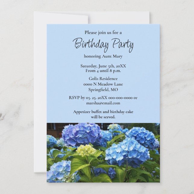 Birthday Party Blue Hydrangea Flower Invitation (Front)