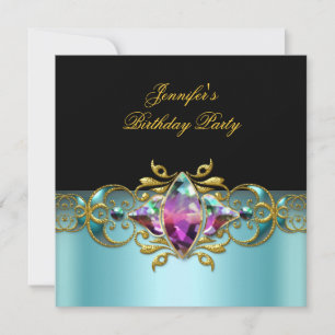 Birthday Party Blue Lilac Pink Black Ornate Image Invitation