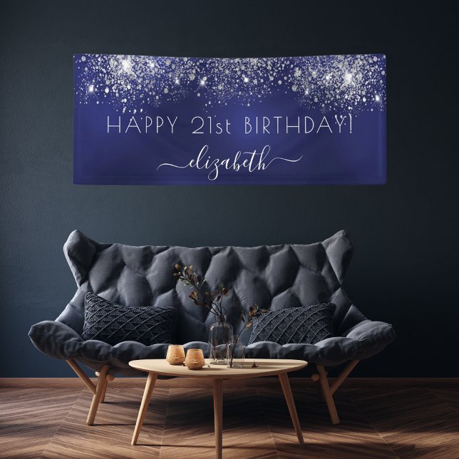 Birthday party blue silver glitter dust name banner (Creator Uploaded)