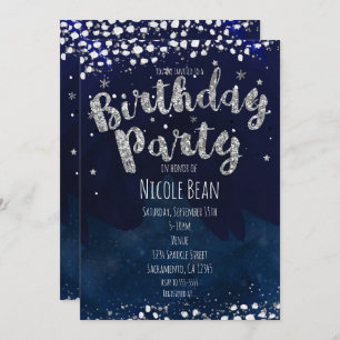 Birthday Party Blue & Silver Starry Invitations