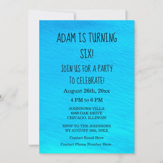 Birthday Party Blue Water Personalised Name Cool Invitation (Front)