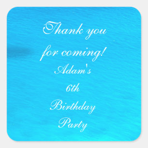 Birthday Party Blue Water Personalised Thank You Square Sticker