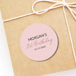 Birthday Party Blush Pink Cute Name Classic Round Sticker<br><div class="desc">Celebrate in style with our Birthday Party Blush Pink Cute Name Classic Round Sticker. Perfect for adding a personalised touch to your party favours, gift bags, or invitations, these stickers feature a soft blush pink background with a charming font showcasing the birthday name. The adorable design adds a sweet and...</div>