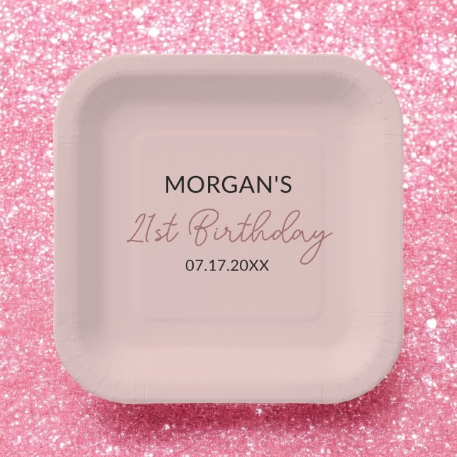 Birthday Party Blush Pink Cute Name Paper Plate (Creator Uploaded)
