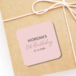Birthday Party Blush Pink Cute Name Square Sticker<br><div class="desc">Celebrate in style with our Birthday Party Blush Pink Cute Name Classic Round Sticker. Perfect for adding a personalised touch to your party favours, gift bags, or invitations, these stickers feature a soft blush pink background with a charming font showcasing the birthday name. The adorable design adds a sweet and...</div>