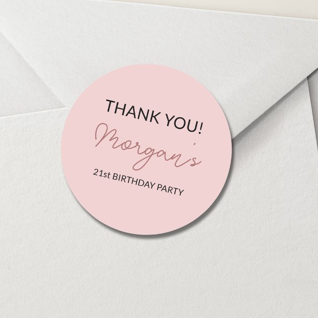Birthday Party Blush Pink Cute Thank You Classic Round Sticker (Creator Uploaded)