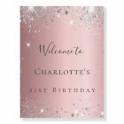 Birthday party blush pink silver glitter welcome