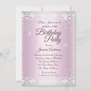 Birthday Party Blush Pink Silver Sparkle lace Invitation
