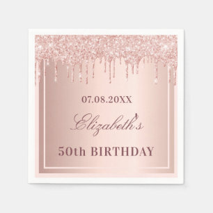 Birthday party blush rose gold glitter drips napkin