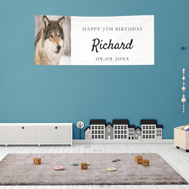 Birthday party boy wolf photo cute animal banner (Creator Uploaded)