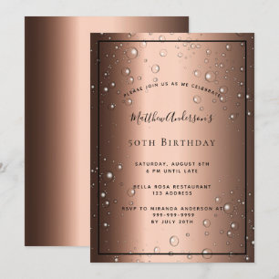 Birthday Party bronze brown black bubbles Invitation