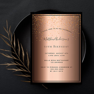 Birthday Party bronze brown black confetti Invitation
