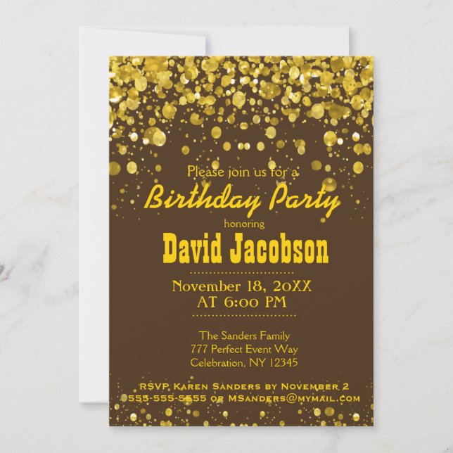 Birthday Party | Brown and Gold Invitation (Front)