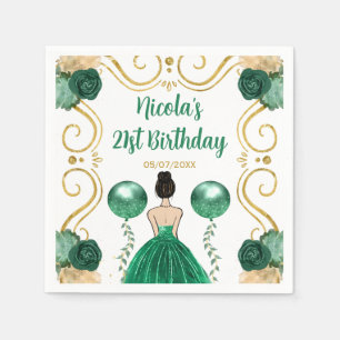 Birthday Party Brown Hair Princess in Green Napkin