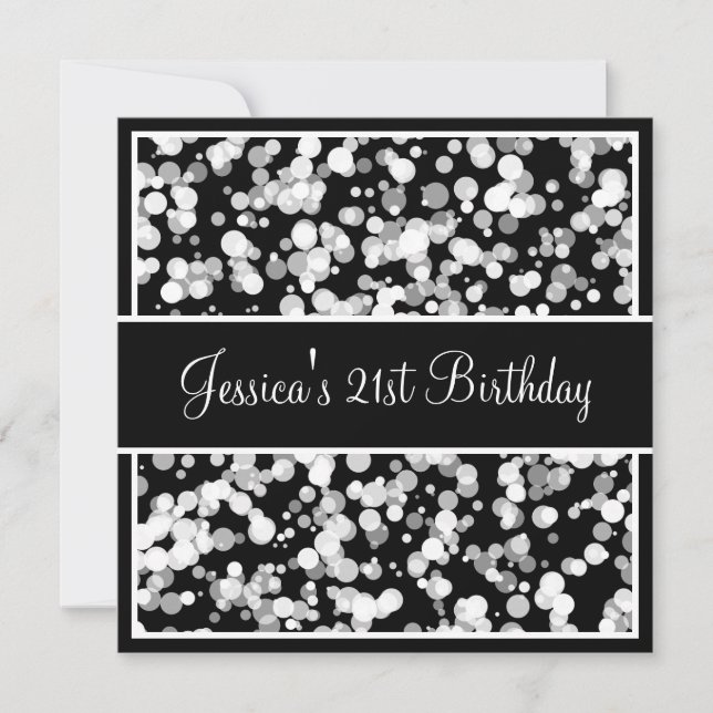 Birthday Party Bubbles Grey Black & White Invitation (Front)