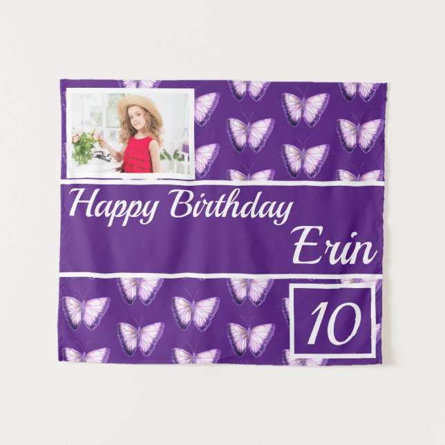 Birthday Party Butterfly Pattern Custom Tapestry (Front (Horizontal))