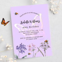 Birthday party butterfly violet wildflowers pink