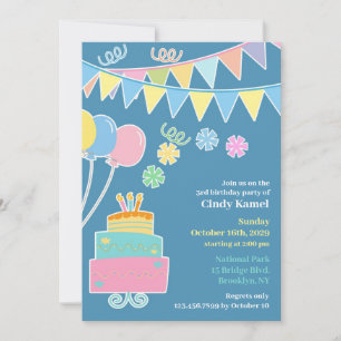 Birthday Party Cake Flat Invitation