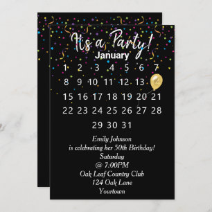Birthday Party Calendar with Confetti Invitation