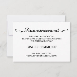 Birthday Party Cancellation Cards