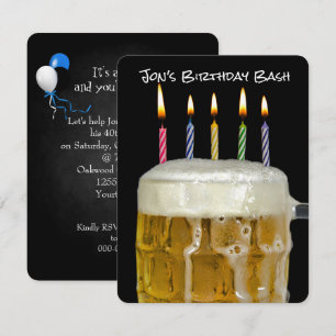 Birthday party candle in beer invitation