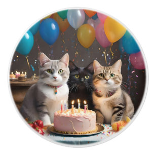 Birthday Party Cats, Ceramic Knob