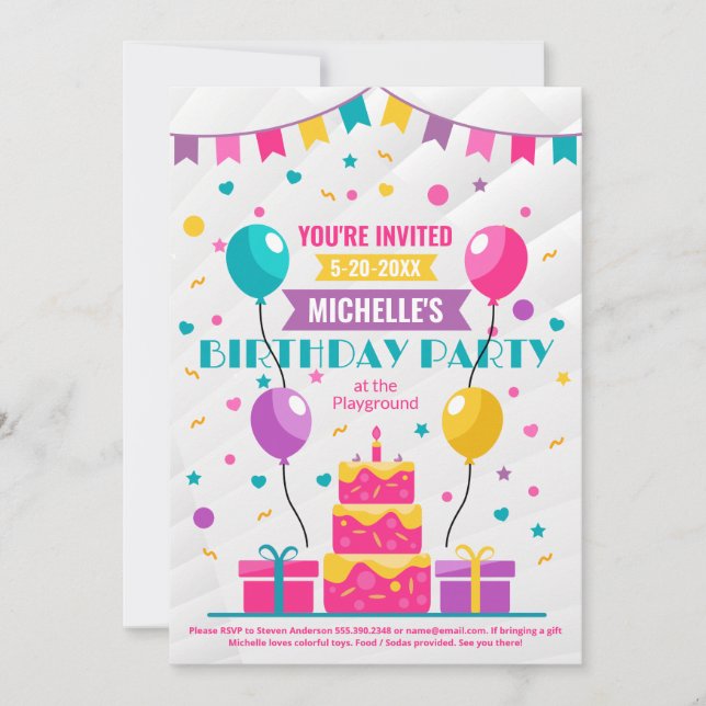 Birthday Party Celebration | Balloons | Confetti  Invitation (Front)