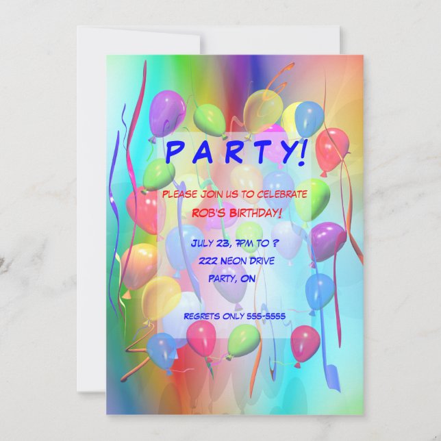 Birthday Party Celebration Balloons Invitation (Front)