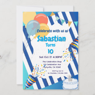 Birthday Party Celebration Blue  Invitation