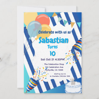 Birthday Party Celebration Blue Invitation