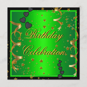 Birthday Party Celebration Lime Green Gold Black Invitation
