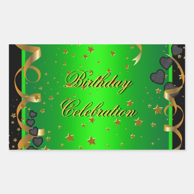 Birthday Party Celebration Lime Green Rectangular Sticker (Front)