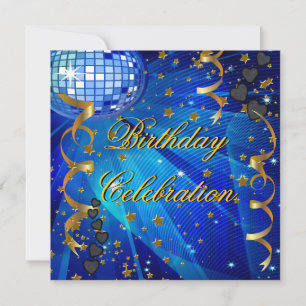 Birthday Party Celebration Retro Blue Disco Ball Invitation