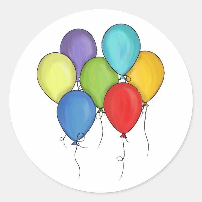 Birthday Party Celebration Watercolor Balloons Classic Round Sticker (Front)