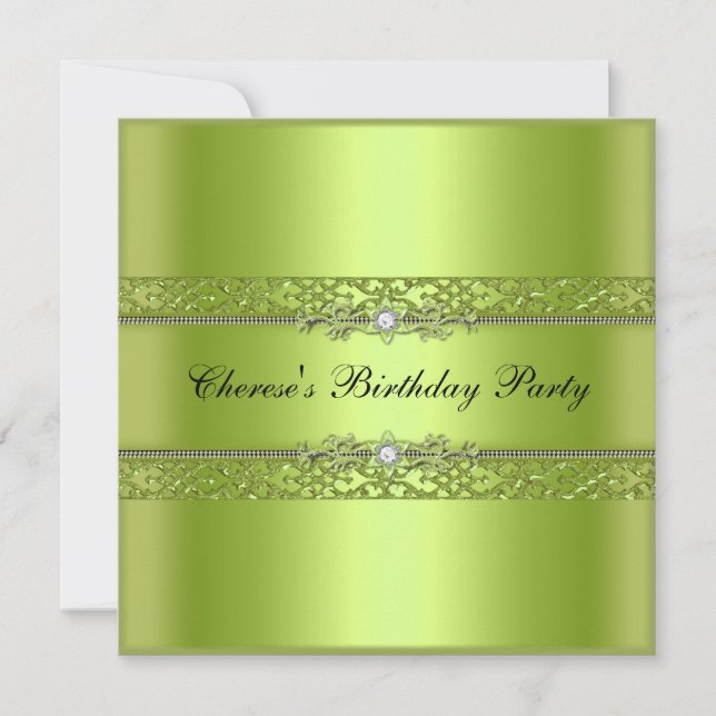 Birthday Party Chartreuse Black Diamond Invitation (Front)