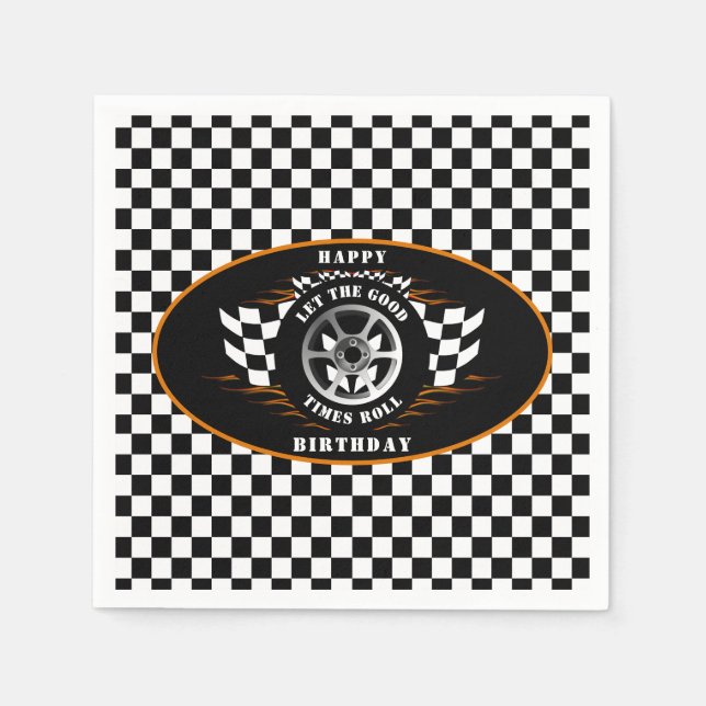 Birthday Party Chequered Flag Sports Car Racing   Napkin (Front)