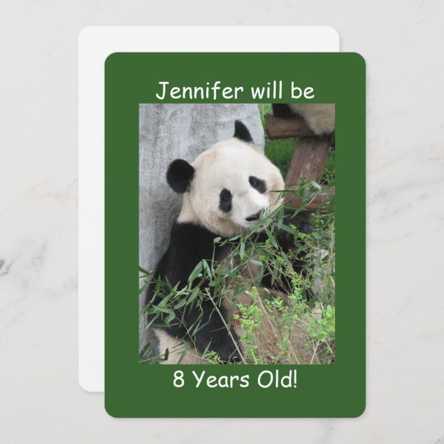 Birthday Party Child, Name, Cute Giant Panda Green Invitation (Front/Back)