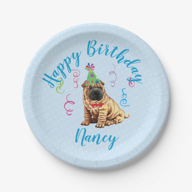 Birthday Party Chinese Shar-Pei Paper Plate (Front)
