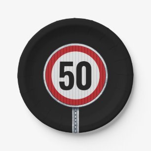 Birthday party circular road sign with custom age paper plate