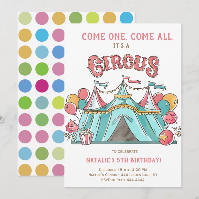BIRTHDAY PARTY CIRCUS INVITATION (Front/Back)