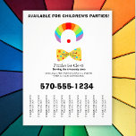 Birthday Party Clowern Tear Off Strips Flyer<br><div class="desc">Promote your party clown business with this flyer featuring an illustrations of a clown "face" with rainbow wig, red clown nose and yellow bow tie.. It's easy to personalise these flyers with all of your information. The tear-off strips or pull off strips make this perfect for using on community bulletin...</div>