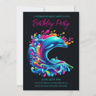 Birthday Party- Colourful Dolphin Splash Invitation