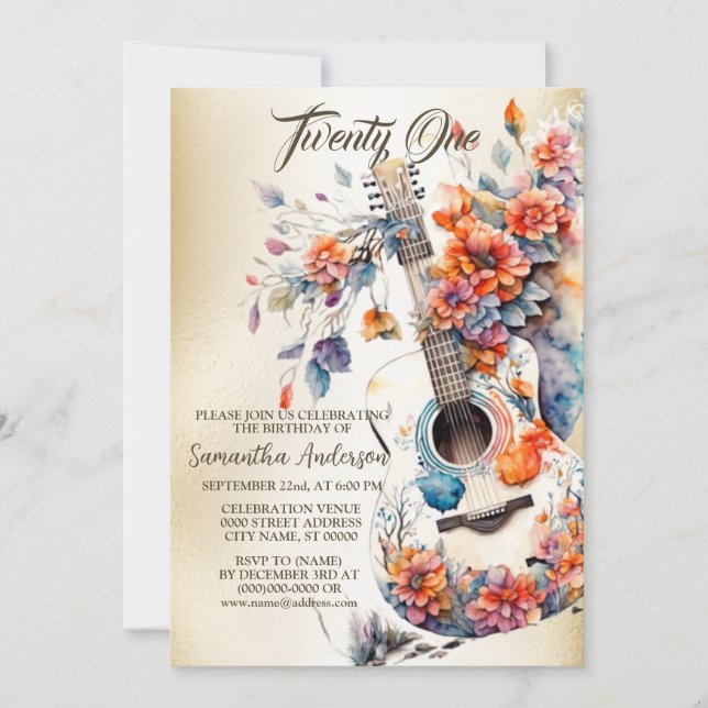 Birthday Party Colourful Flowers Music Instrument  Invitation (Front)