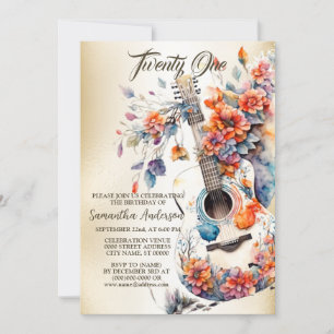 Birthday Party Colourful Flowers Music Instrument  Invitation