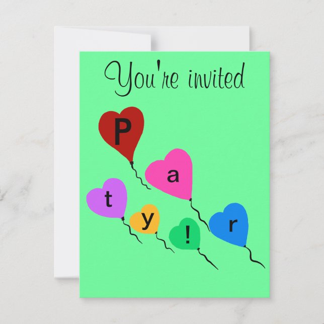 Birthday Party Colourful Heart Balloons Invitation (Front)