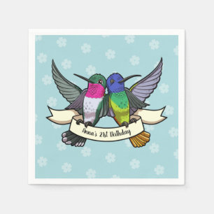 Birthday Party Colourful Hummingbirds Cartoon Napkin