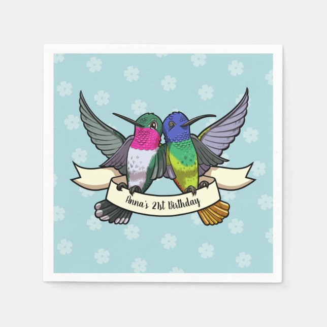 Birthday Party Colourful Hummingbirds Cartoon Napkin (Front)